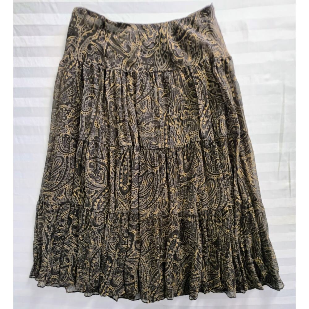 Lauren Ralph Lauren Women's S 100% Silk Paisley Tiered Boho Midi Skirt EUC